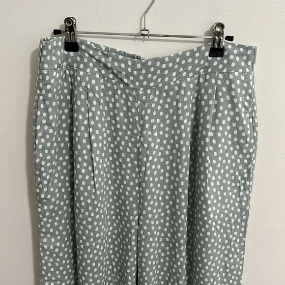NWT Sun Day Club Green White Polka Dot High Rise Wide Leg Pants Women Medium - Picture 2 of 5